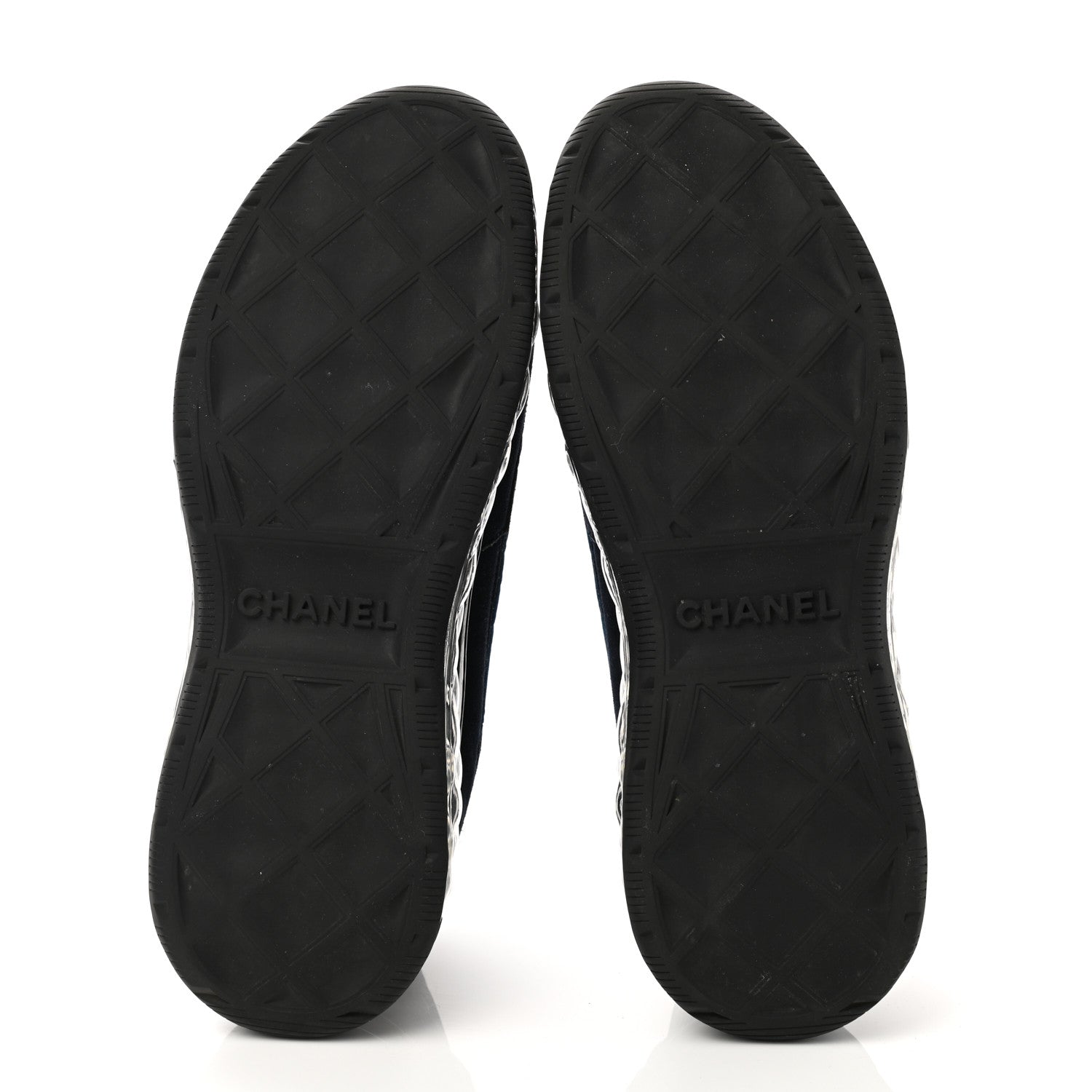 Chanel Suede Calfskin Velvet Grosgrain CC Sneakers 37.5 Navy Blue Black 5 of 9