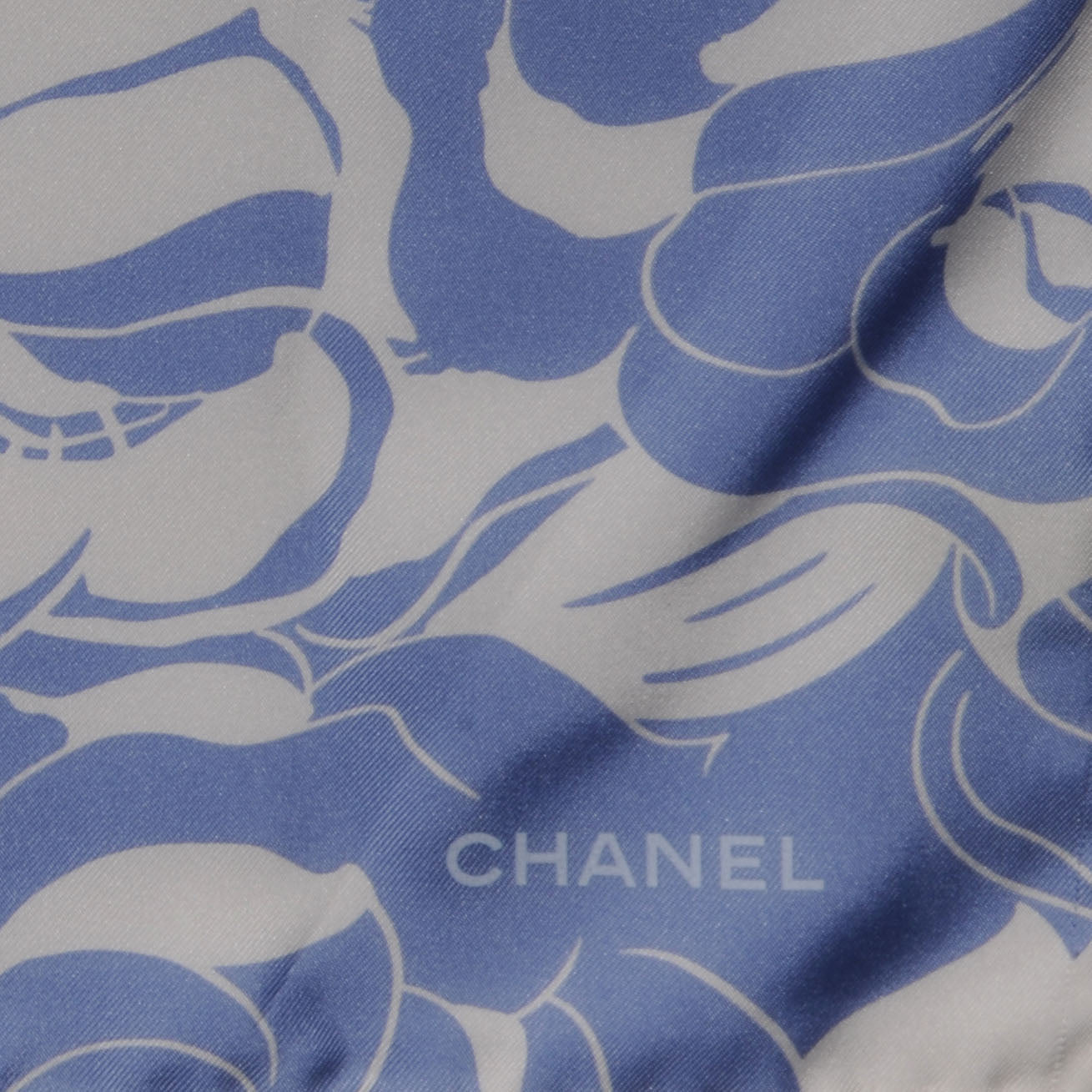 Chanel Silk CC Logo Camellia Scarf Blue White 3 of 5