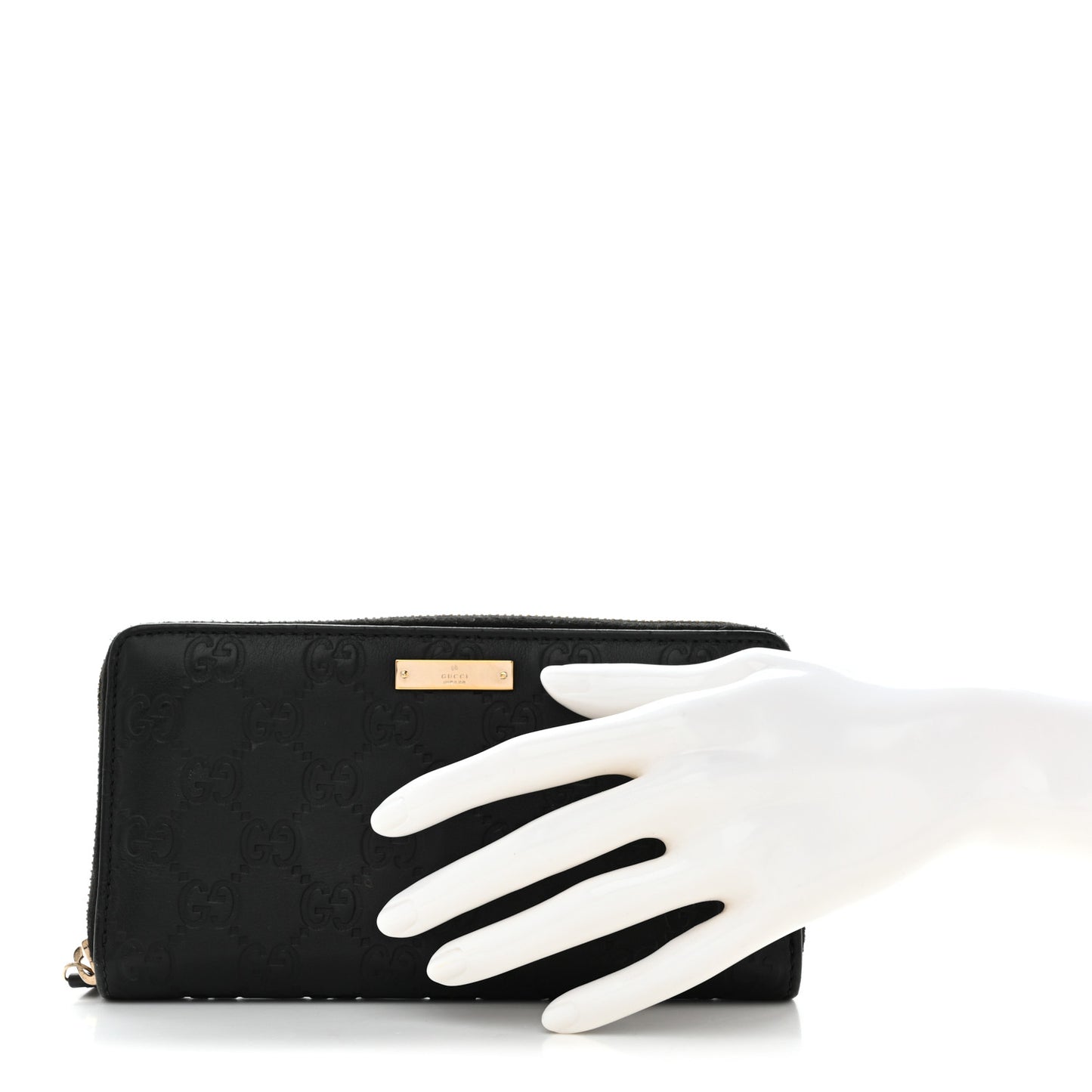 Guccissima Margaux Calfskin Metal Bar Zip Around Wallet Black