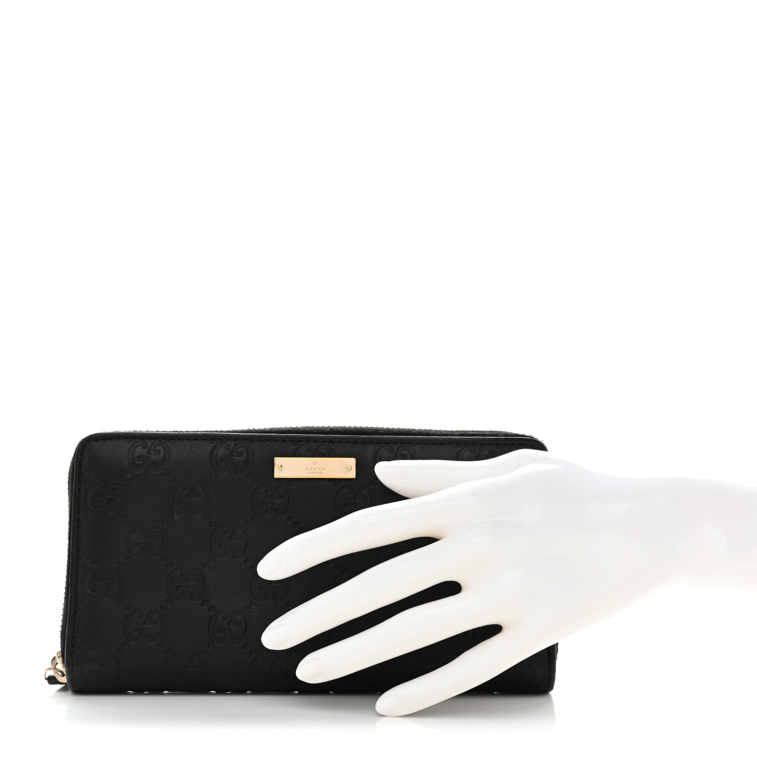 Gucci Guccissima Margaux Calfskin Metal Bar Zip Around Wallet Black 2 of 8