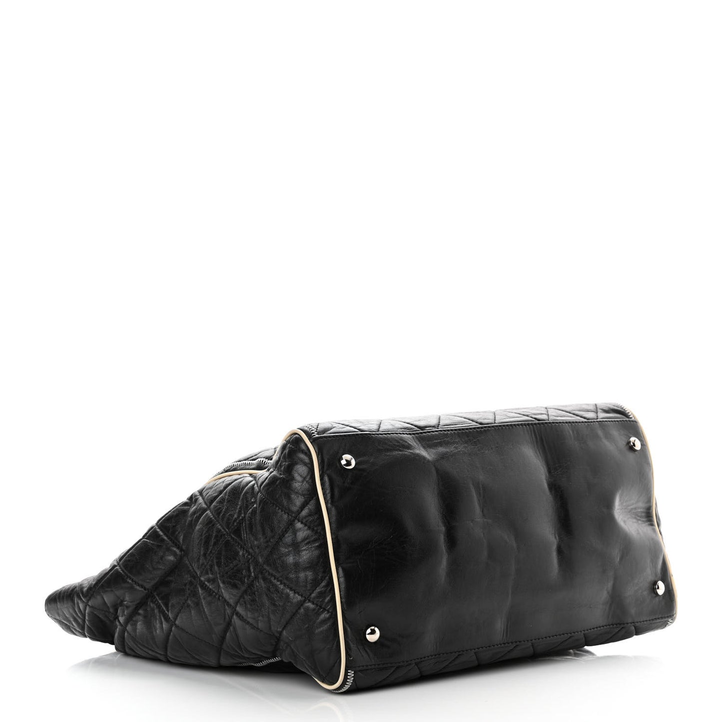 Glazed Lambskin Quilted Large North South Tote Black