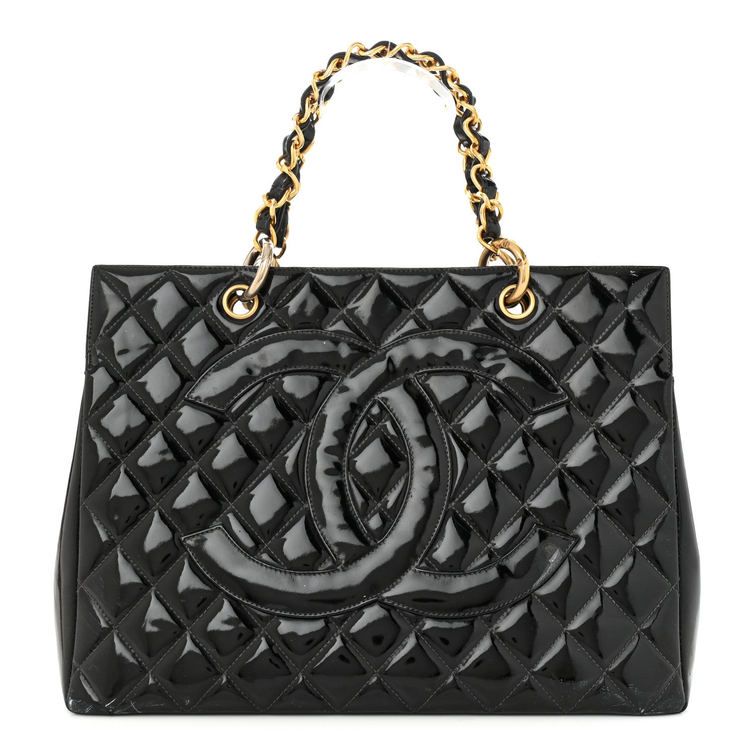 Chanel Patent Quilted Grand Shopping Tote GST Black 1 of 20