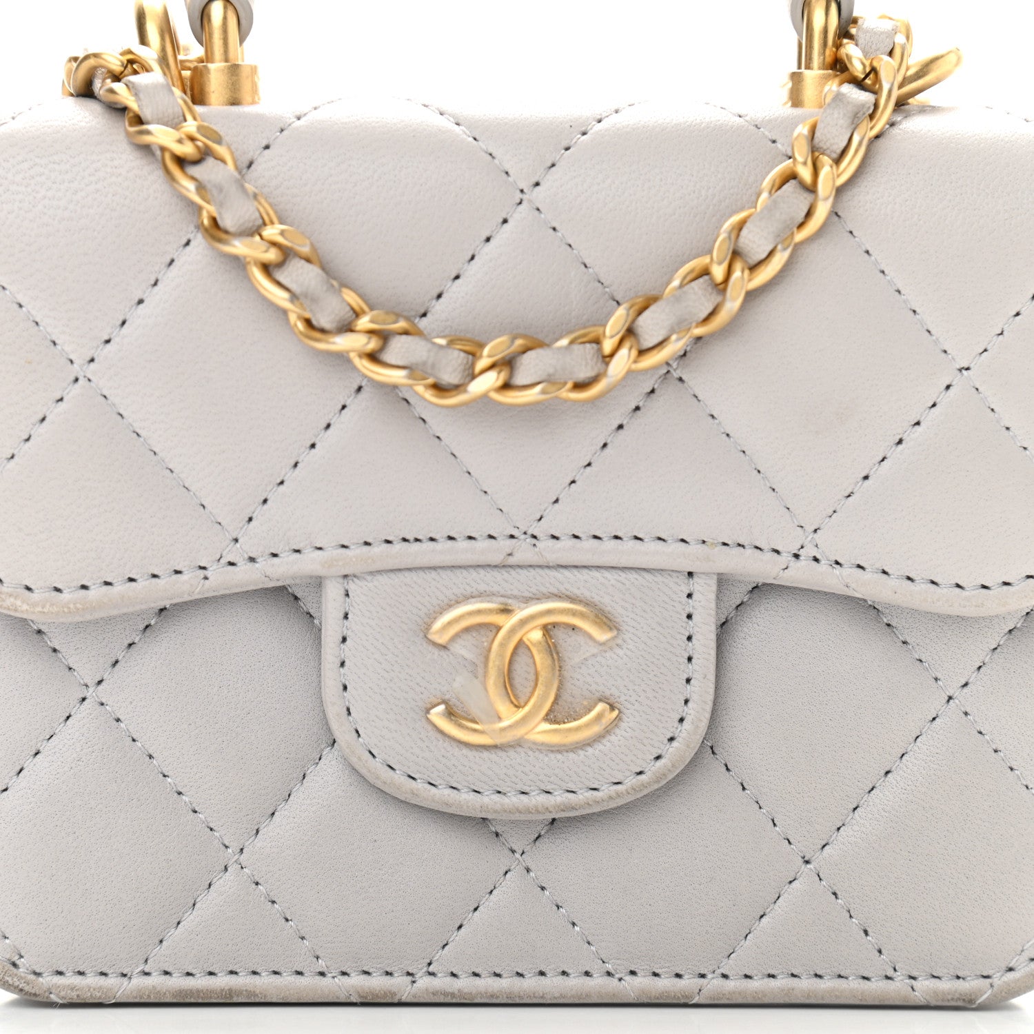 Chanel Lambskin Quilted Top Handle Flap Coin Purse With Chain Grey 5 of 13