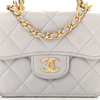 Chanel Lambskin Quilted Top Handle Flap Coin Purse With Chain Grey 5 of 13