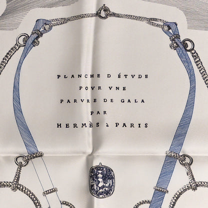 Hermes Silk Etude Pour Une Parure De Gala Scarf 90 White Gris Vert 2 of 3