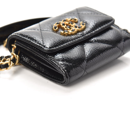 Chanel Shiny Crumpled Calfskin Quilted Chanel 19 Flap Coin Purse With Chain Black 9 of 10