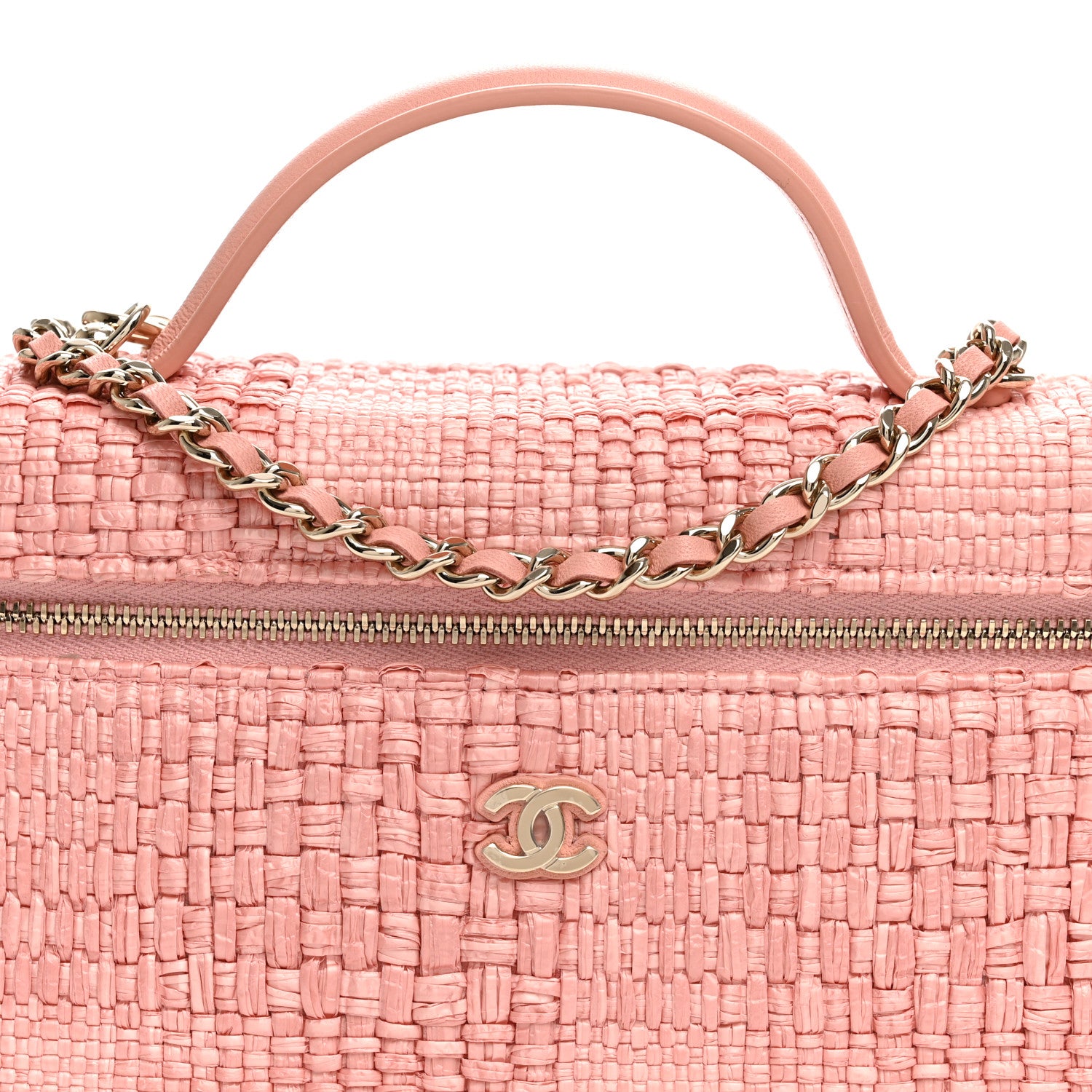Chanel Braided Raffia Quilted Top Handle Slim Vanity Case With Chain Light Pink 8 of 10