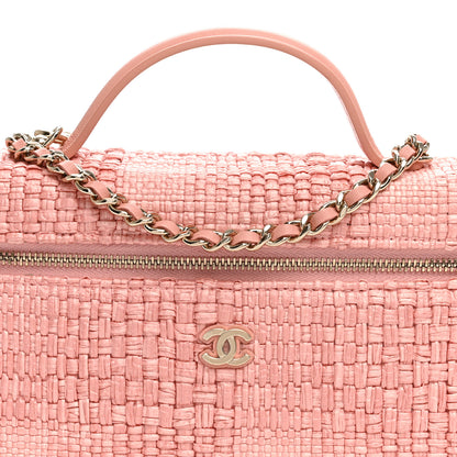 Chanel Braided Raffia Quilted Top Handle Slim Vanity Case With Chain Light Pink 8 of 10
