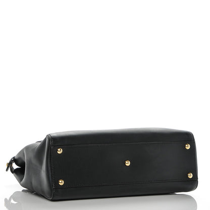 Fendi Vitello Morgan Fabric Jacquard Pequin Medium Peekaboo Iconic Satchel Black Tobacco 4 of 7