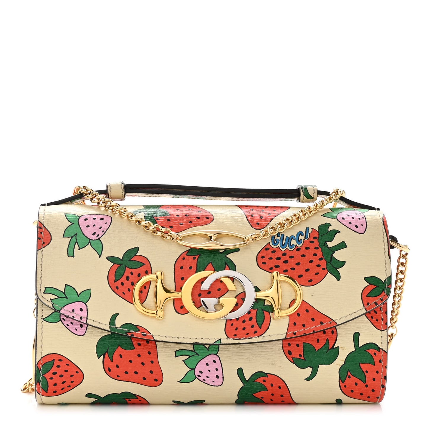 Calfskin Strawberry Print Mini Zumi Shoulder Bag Ivory Red