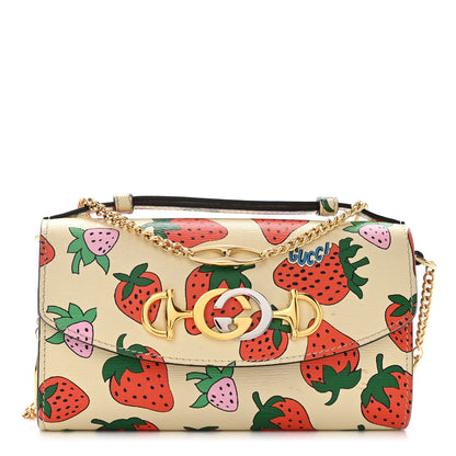 Gucci Calfskin Strawberry Print Mini Zumi Shoulder Bag Ivory Red 1 of 10