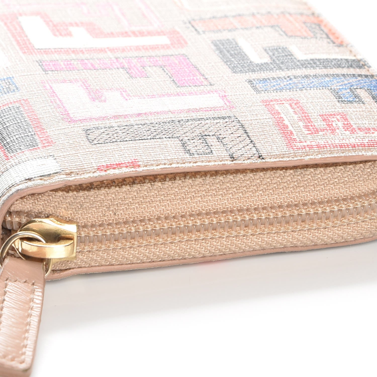 Fendi Zucca Spalmati Vitello FF Multicolor Zip Around Wallet Beige Multicolor Cipria 9 of 10