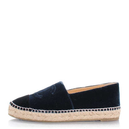 Chanel Velvet CC Espadrilles 37 Navy Black 1 of 7