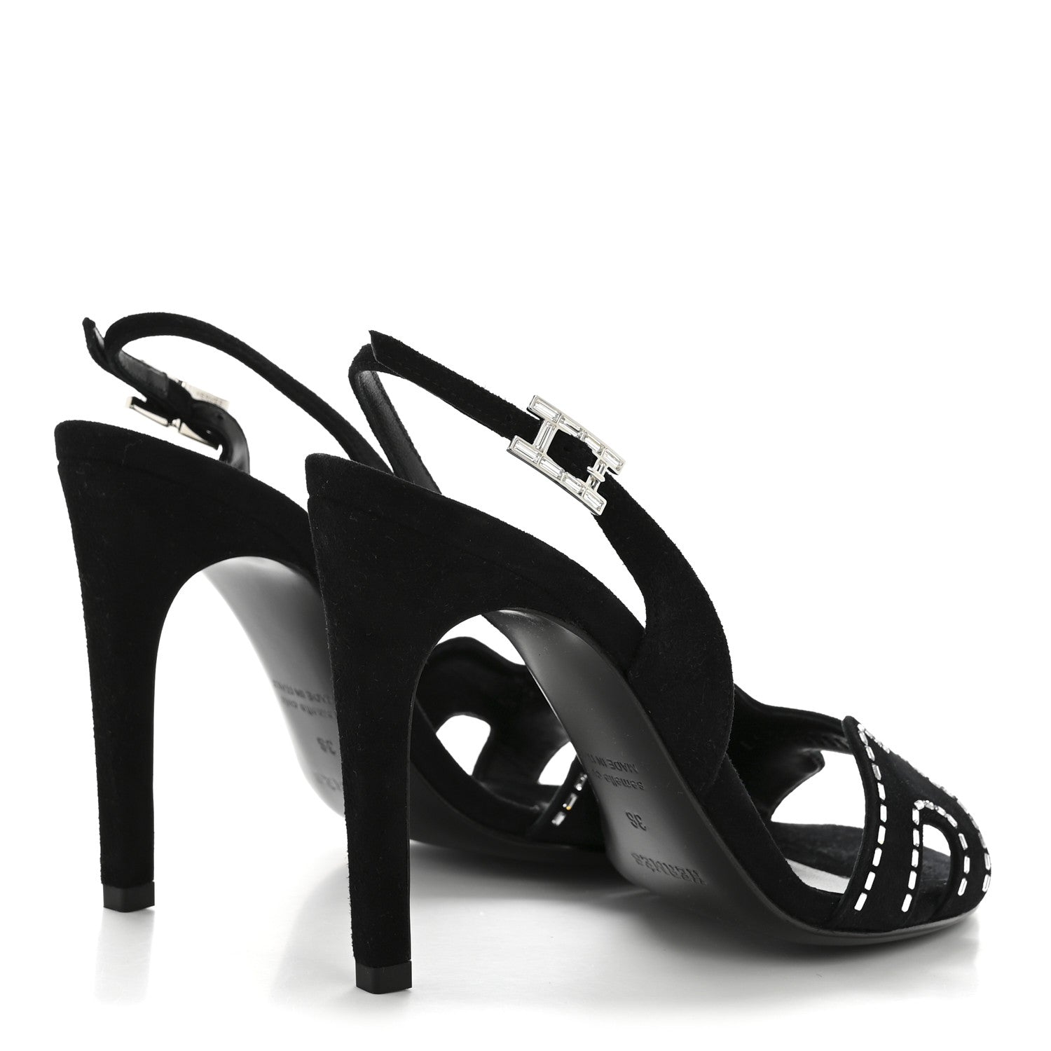 Hermes Suede Goatskin Crystal Heden 80 Sandals 36 Black 5 of 11