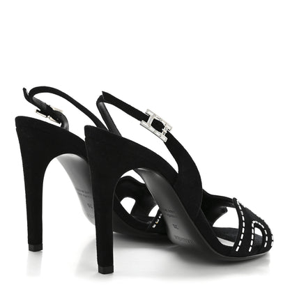 Hermes Suede Goatskin Crystal Heden 80 Sandals 36 Black 5 of 11