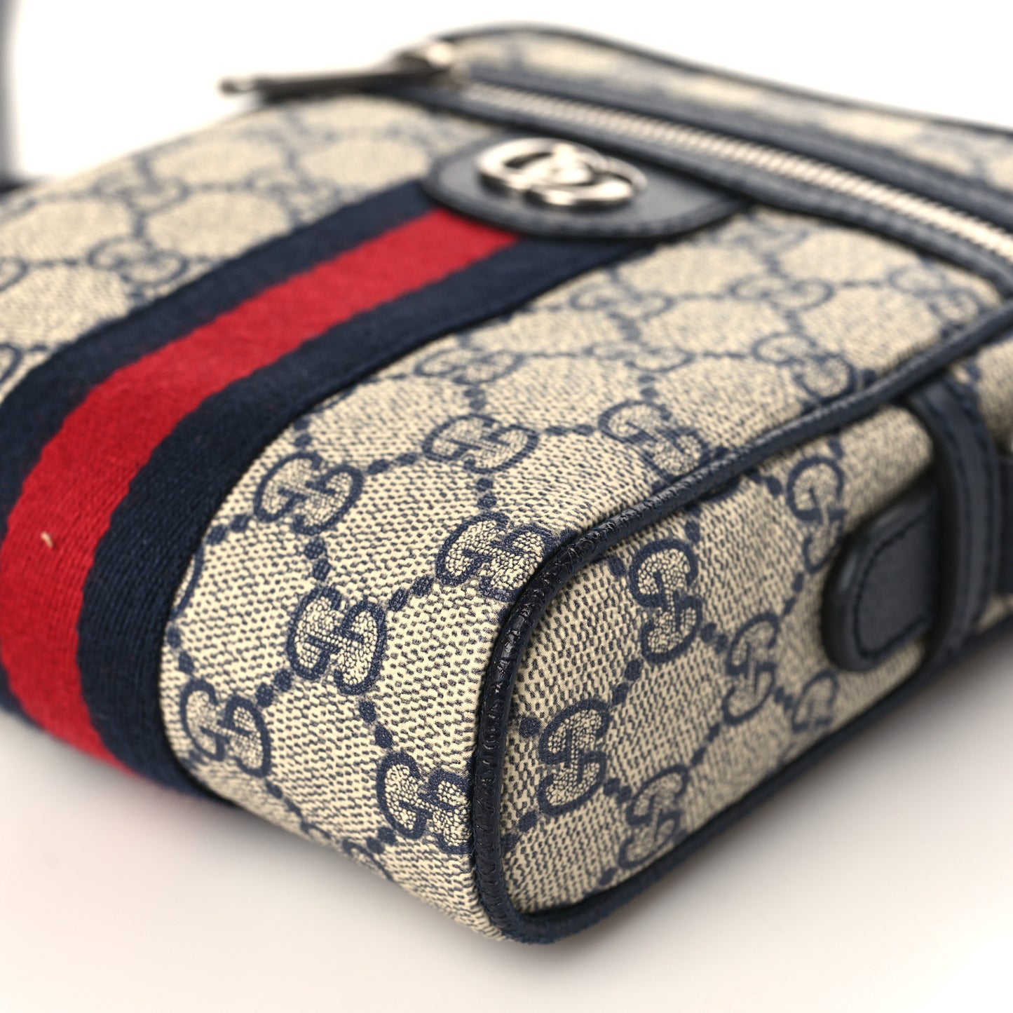 GG Supreme Monogram Textured Calfskin Web Mini Ophidia Messenger Beige Blue