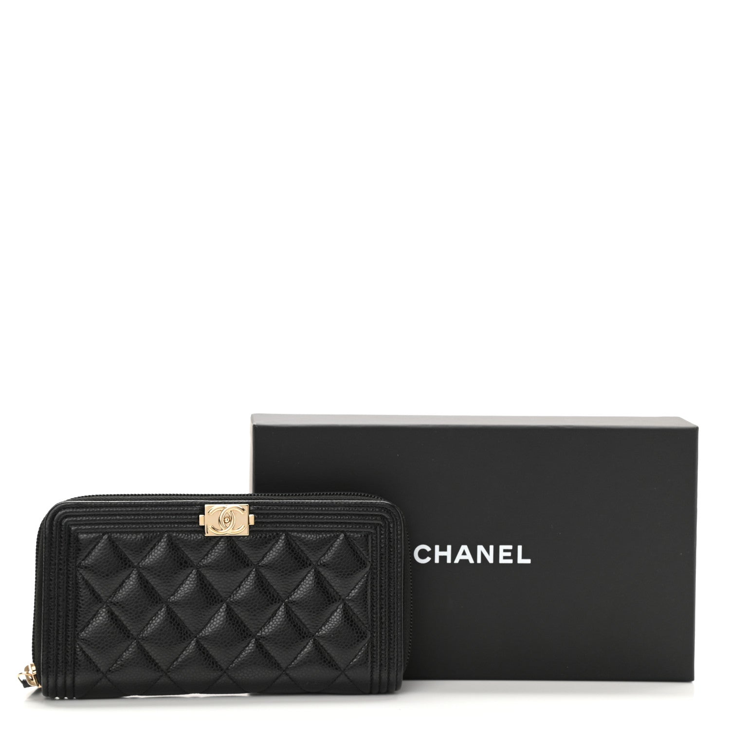 Chanel Caviar Quilted Boy Long Zip Around Wallet Black 9 of 9