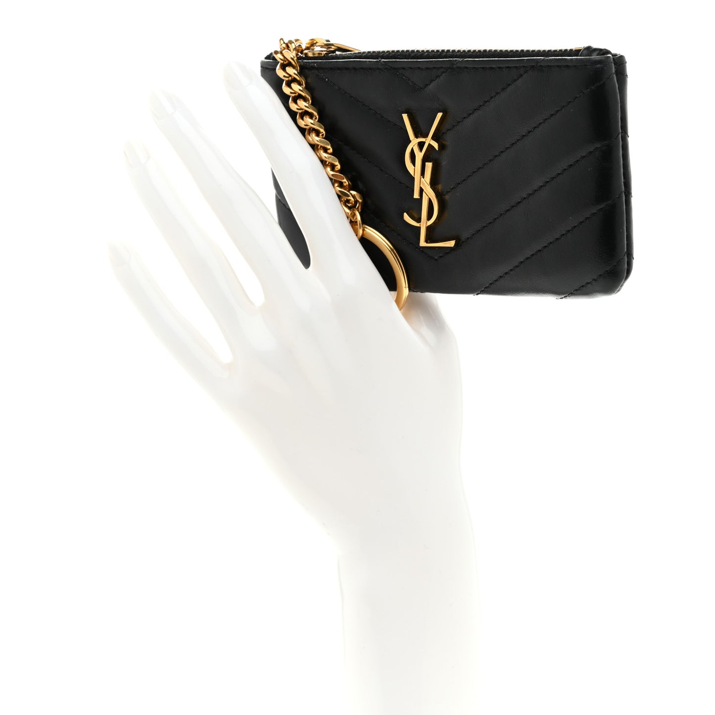 Calfskin Matelasse Monogram Key Pouch Black