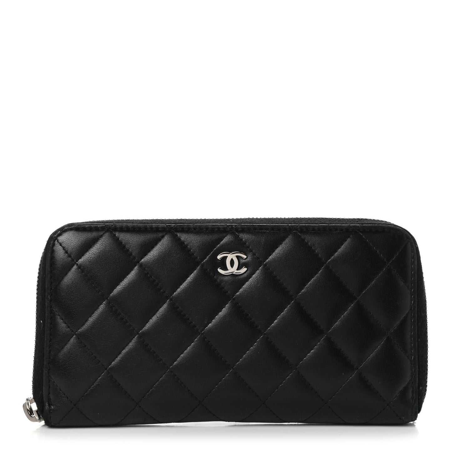 Lambskin Quilted Large Gusset Zip Around Wallet Black