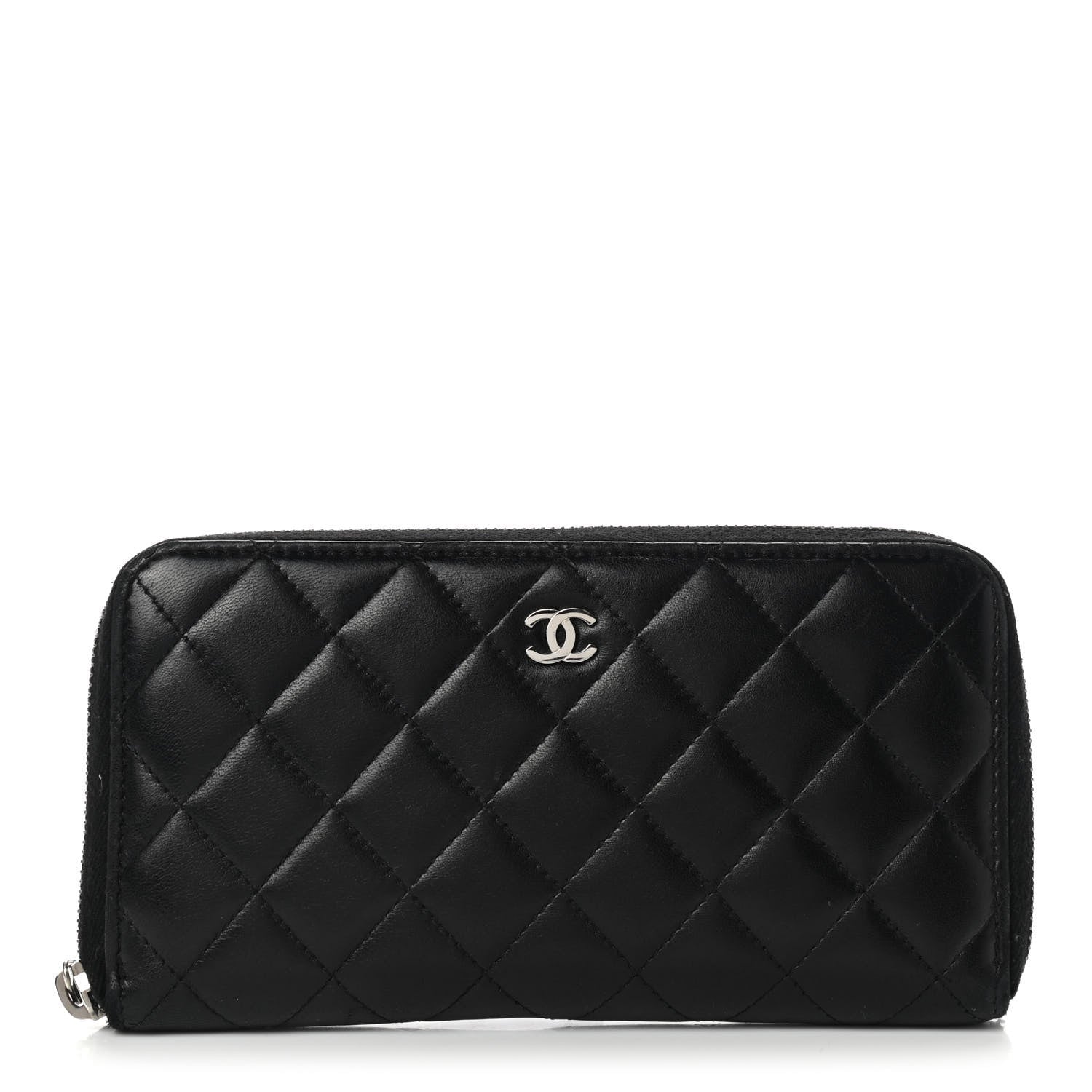 Chanel Lambskin Quilted Large Gusset Zip Around Wallet Black 1 of 18
