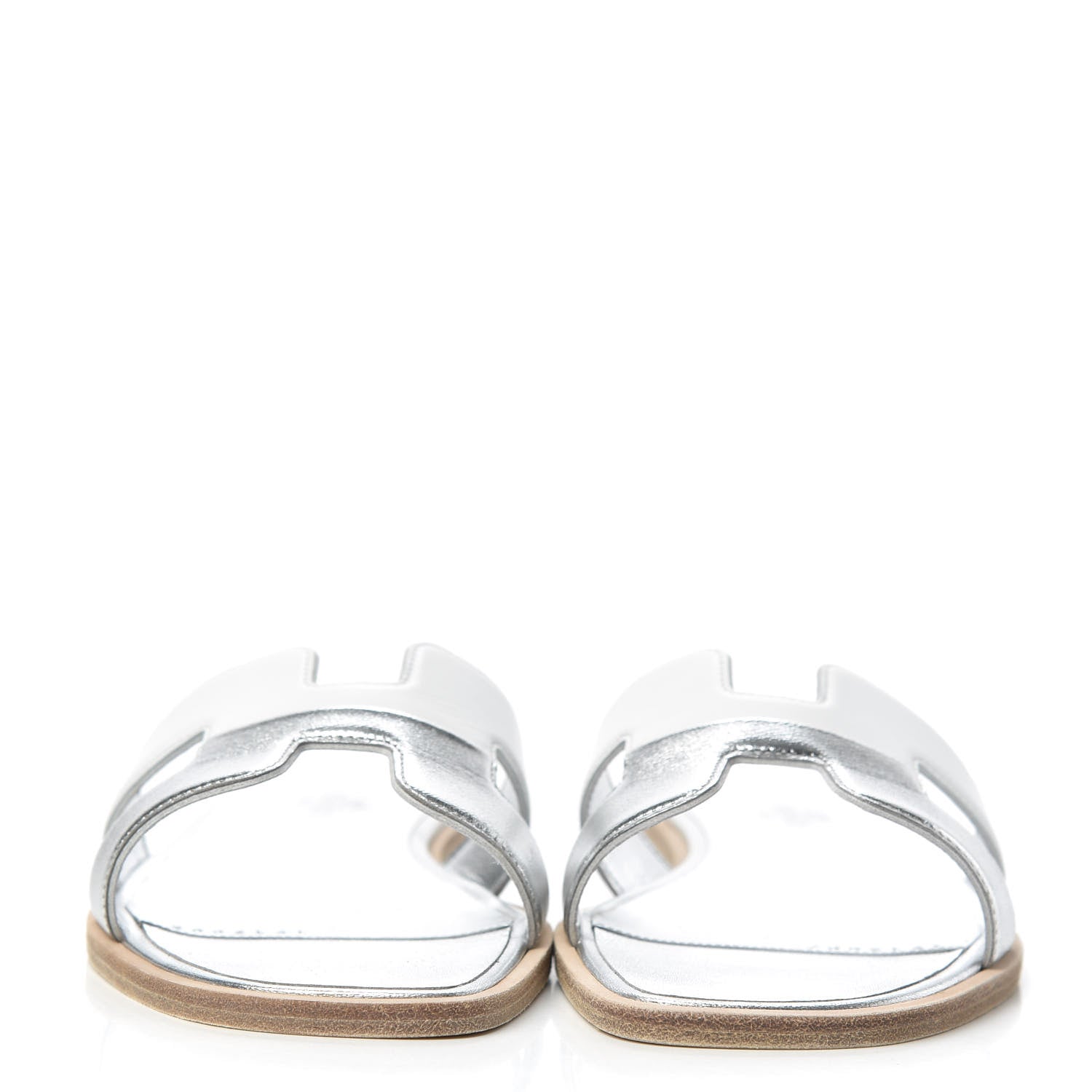 Hermes Metallic Nappa Box Oran Sandals 36.5 White Gris Argente 2 of 9