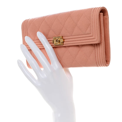 Chanel Caviar Quilted Large Boy Gusset Flap Wallet Rose Claire 2 of 8
