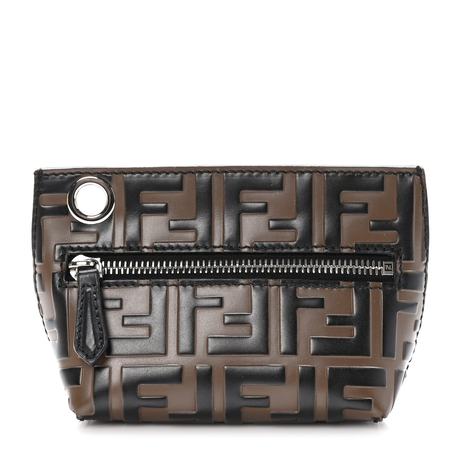 Fendi Calfskin FF 1974 Embossed Pyramid Pouch Maya Black 1 of 11