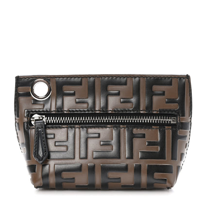 Fendi Calfskin FF 1974 Embossed Pyramid Pouch Maya Black 1 of 11