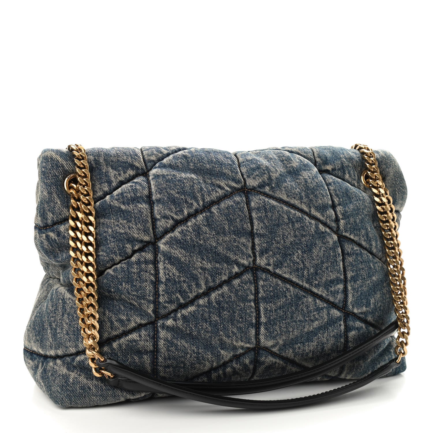 Saint Laurent Denim Quilted Medium Loulou Puffer Monogram Chain Satchel Blue Black 3 of 9