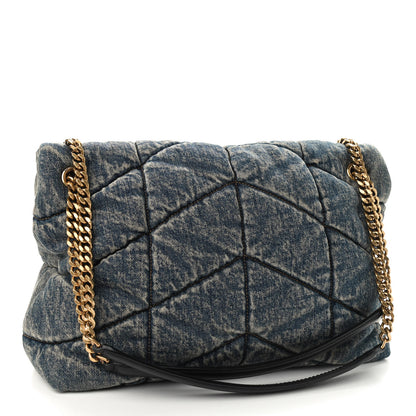 Saint Laurent Denim Quilted Medium Loulou Puffer Monogram Chain Satchel Blue Black 3 of 9