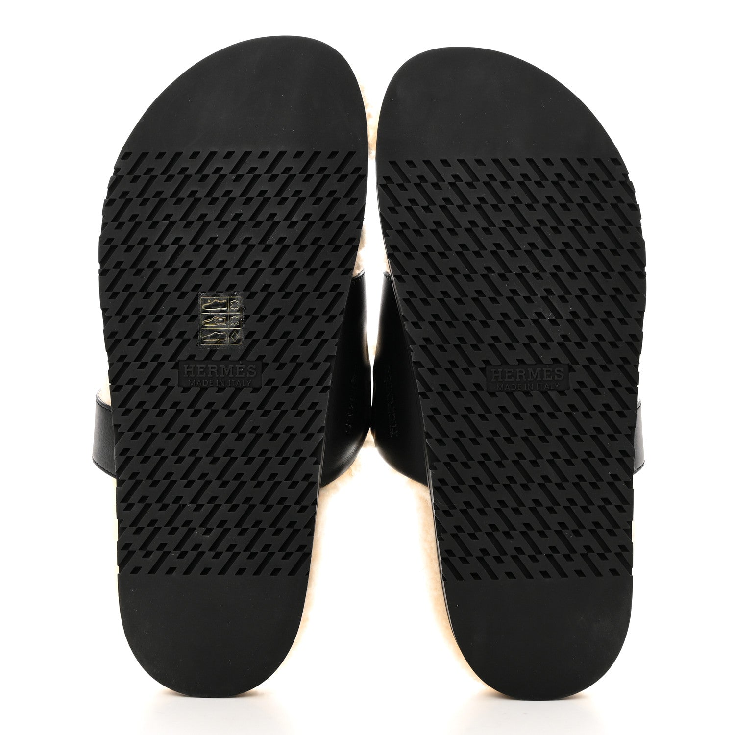 Hermes Calfskin Woolskin Mens Chypre Sandals 42 Black Ecru 5 of 9