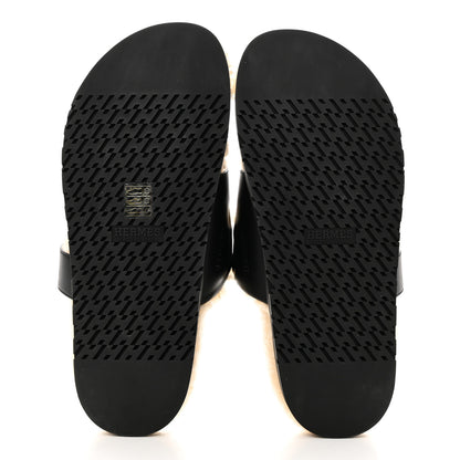 Hermes Calfskin Woolskin Mens Chypre Sandals 42 Black Ecru 5 of 9
