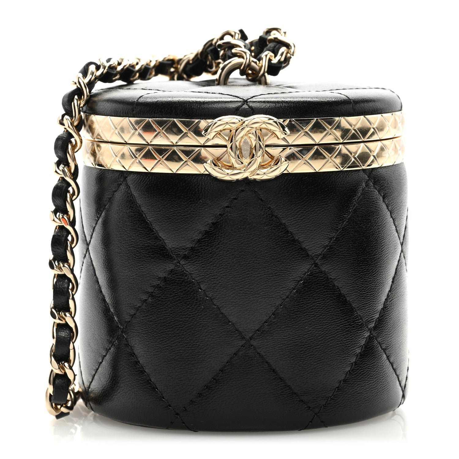Chanel Metal Lambskin Quilted Mini Lock Frame Vanity Clutch Black 1 of 8