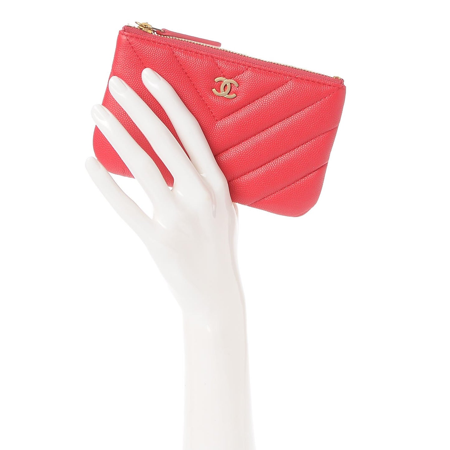 Caviar Chevron Quilted Small Ancient Greek Charms Cosmetic Case Dark Pink