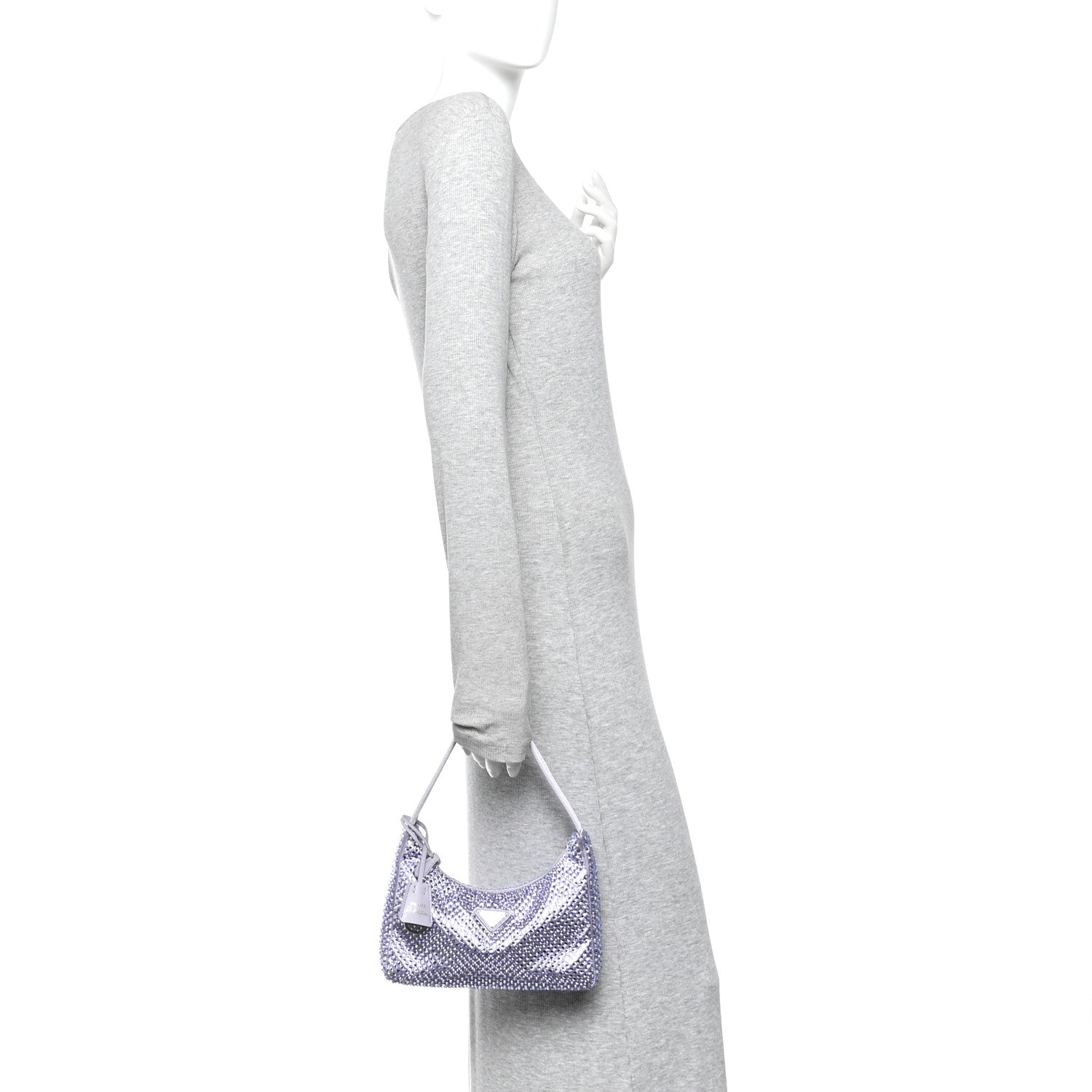 Prada Satin Crystal Mini Re-Edition 2000 Bag Glicine 2 of 10