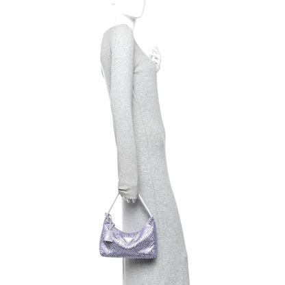 Prada Satin Crystal Mini Re-Edition 2000 Bag Glicine 2 of 10