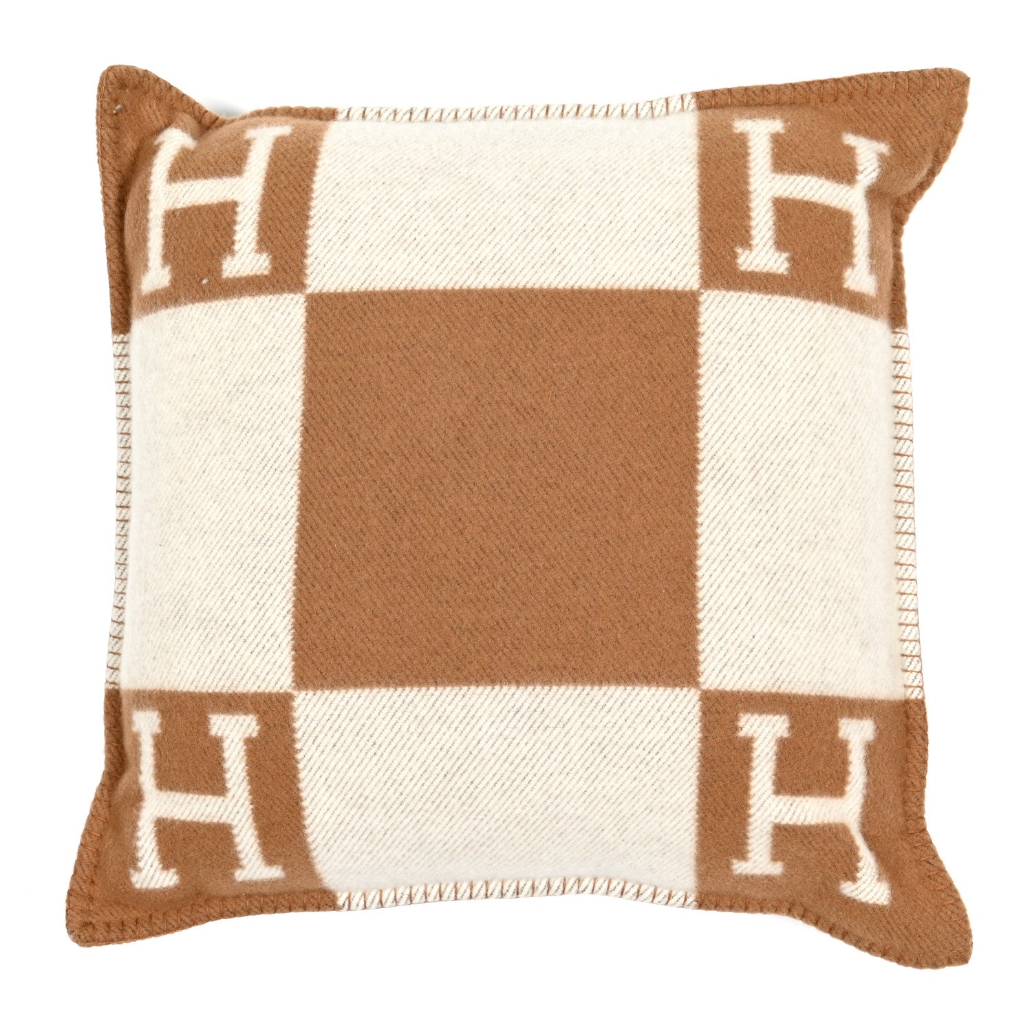 Hermes Wool Cashmere Avalon Pillow PM Ecru Camel 1 of 3
