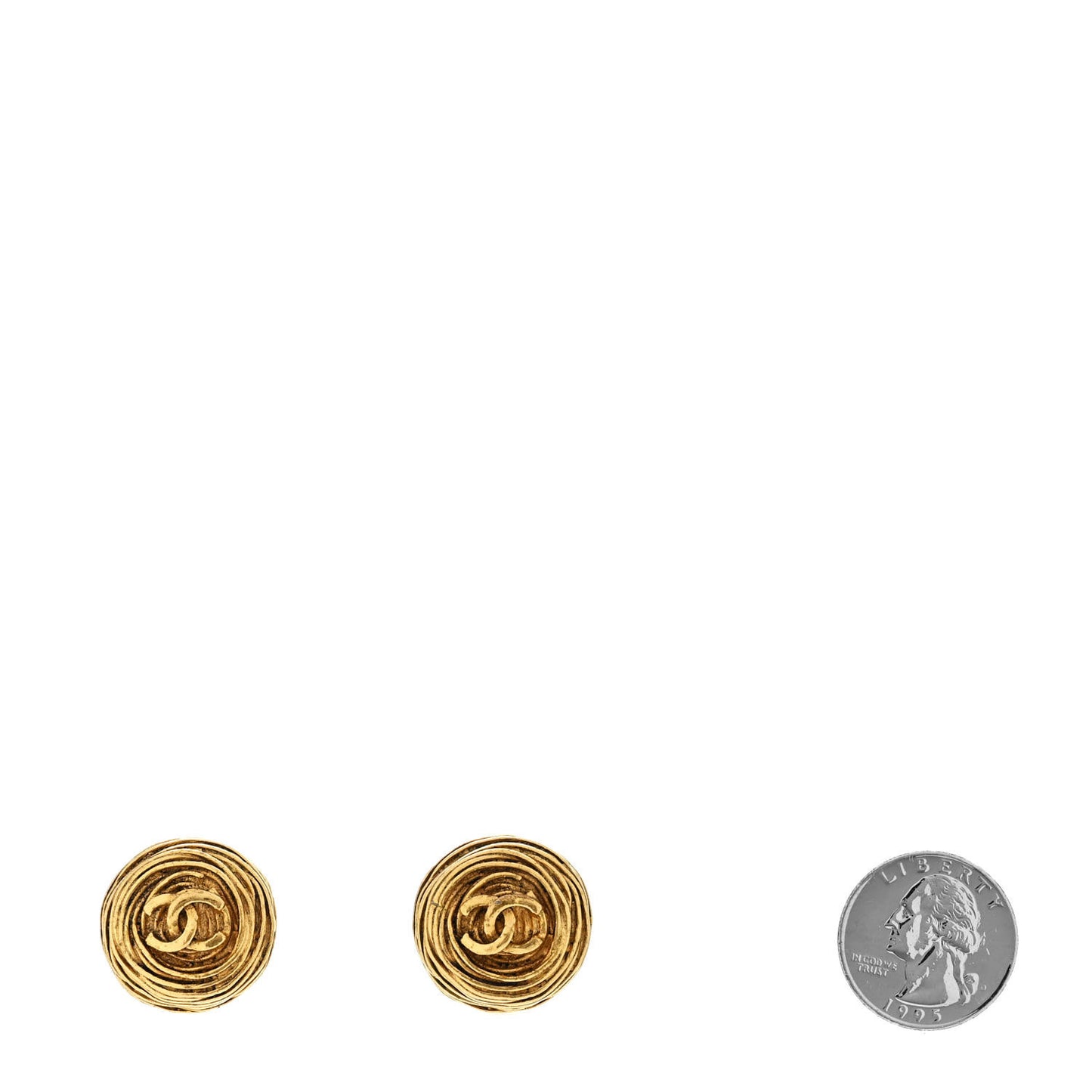 CC Button Clip On Earrings Gold