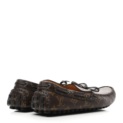 Louis Vuitton Monogram Mens Arizona Car Shoe Moccasin Loafers 8 Macassar 4 of 9