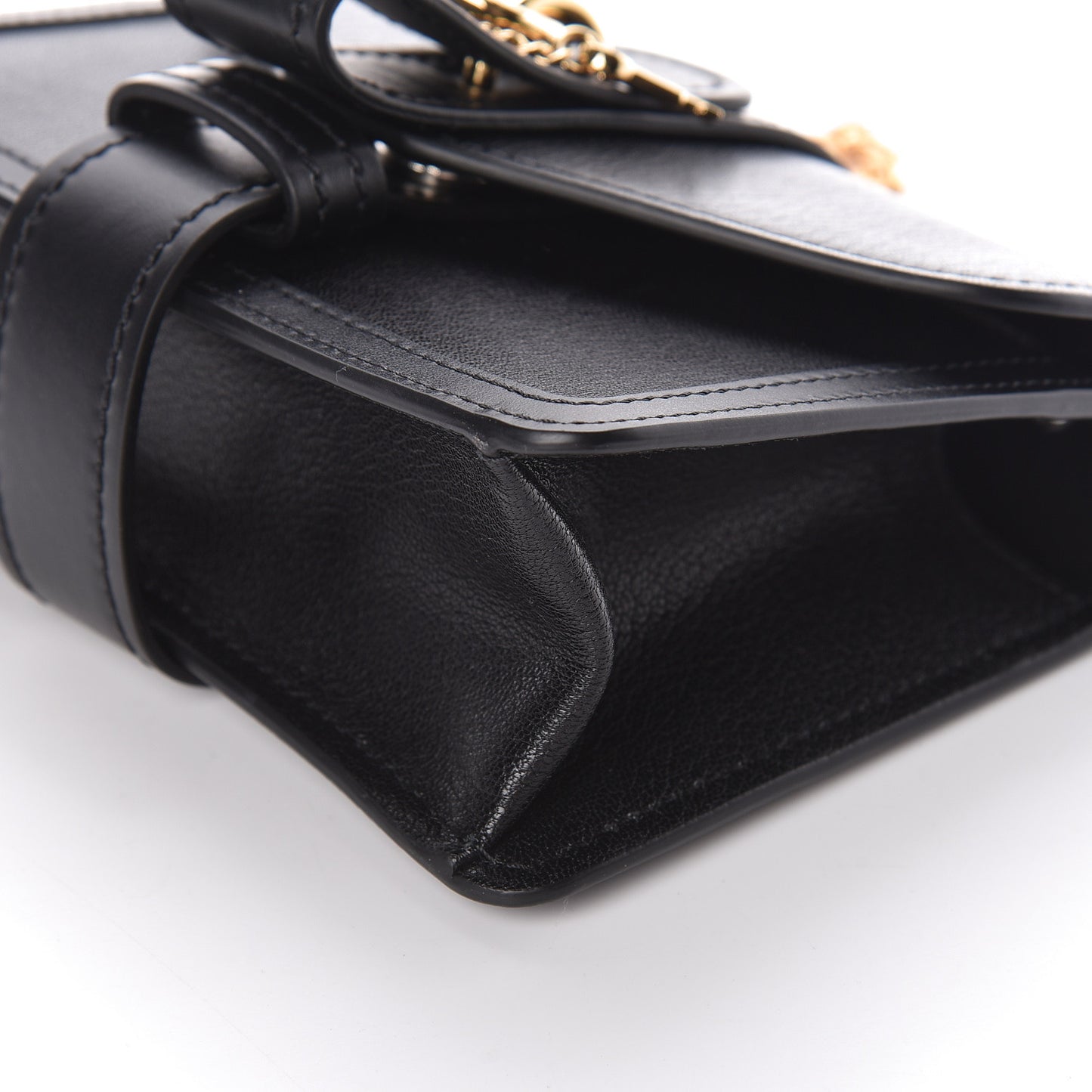 Shiny Goatskin Calfskin Aby Chain Shoulder Bag Black