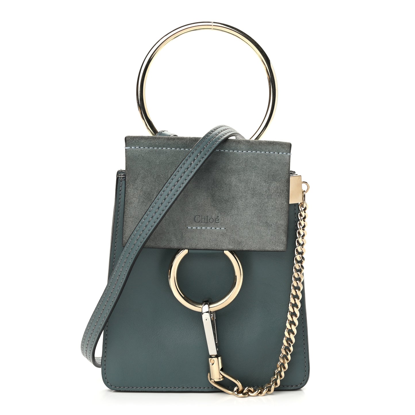 Suede Calfskin Mini Faye Bracelet Bag Cloudy Blue