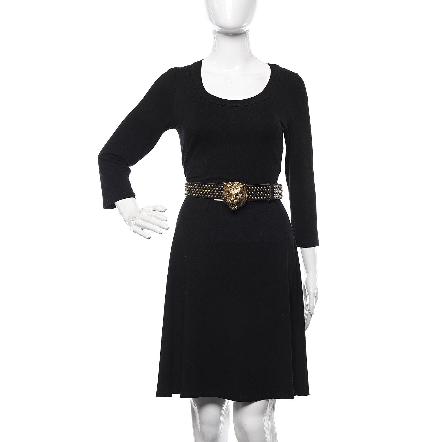 Gucci Calfskin Studded Feline Belt 110 44 Black 2 of 6