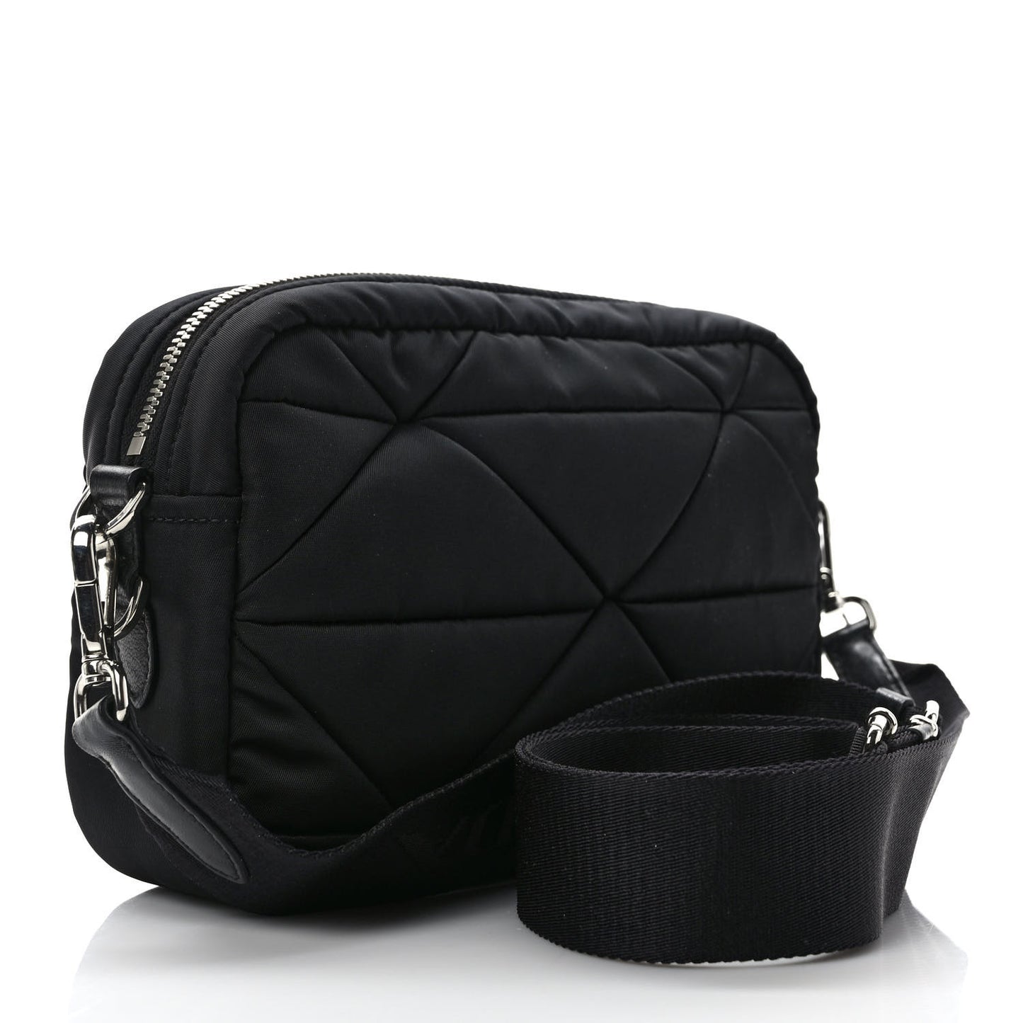 Re-Nylon Triangle Quilted Padded Shoulder Bag Black
