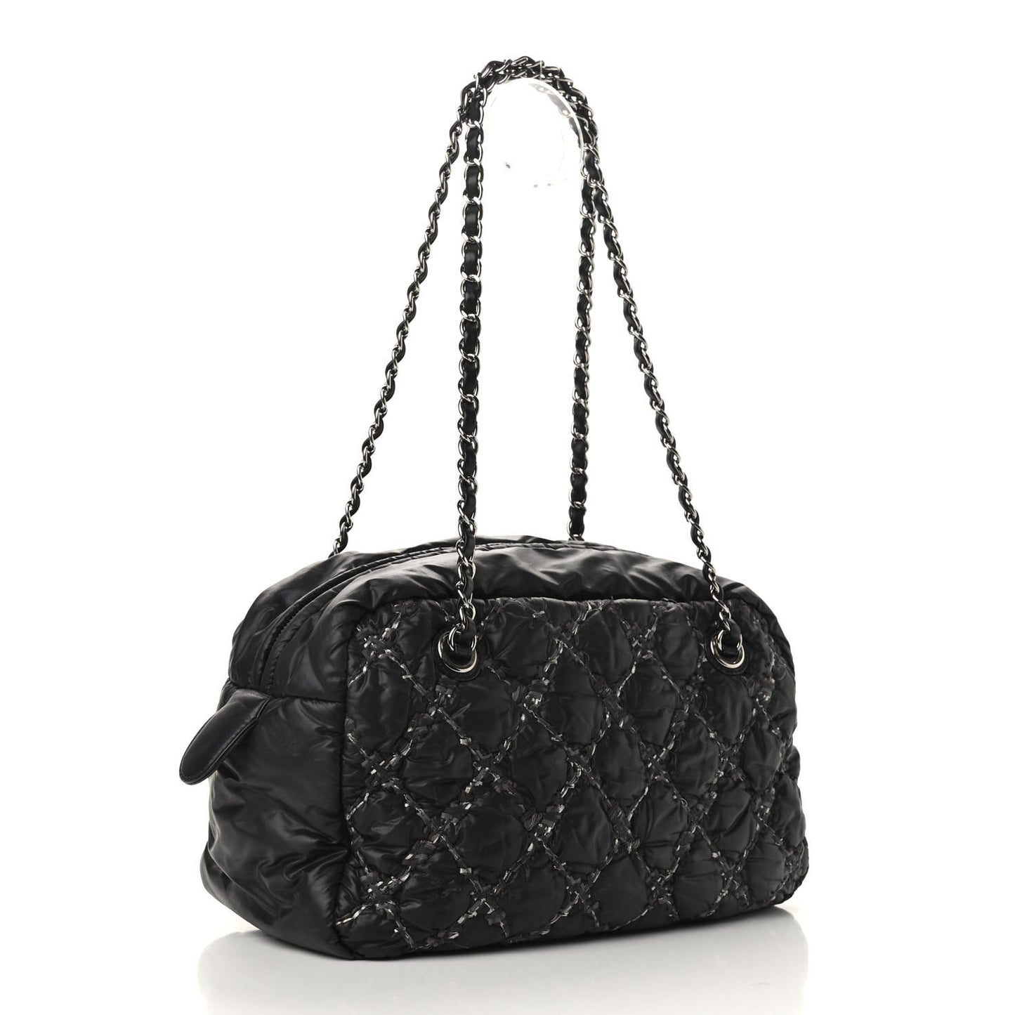 Nylon Quilted Tweed Stitch Bubble Camera Case Black