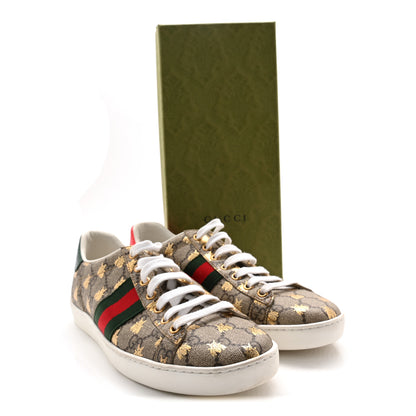 Gucci GG Supreme Monogram Bees Ayers Web Womens Ace Sneakers 38.5 Beige Oro Green Red 10 of 10