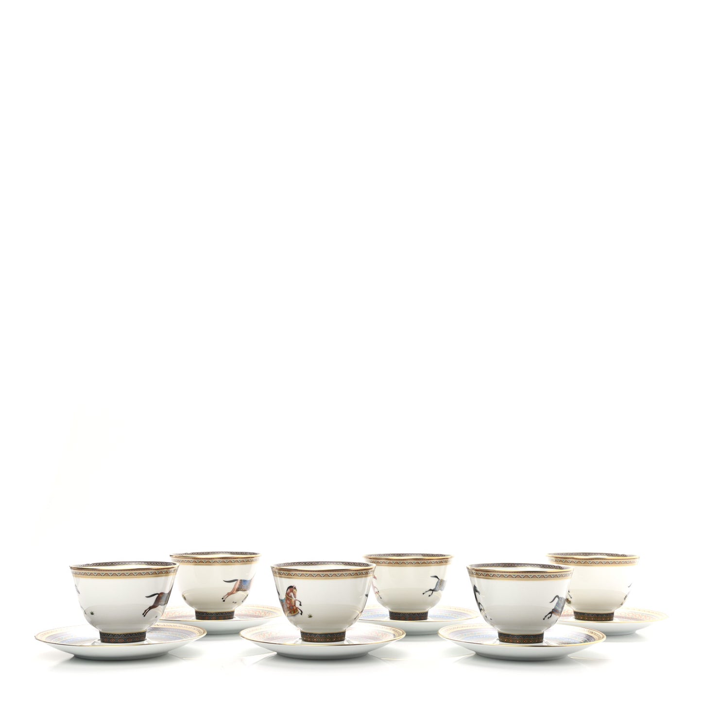 Porcelain Cheval d'Orient Tea Cup and Saucer Set of 6