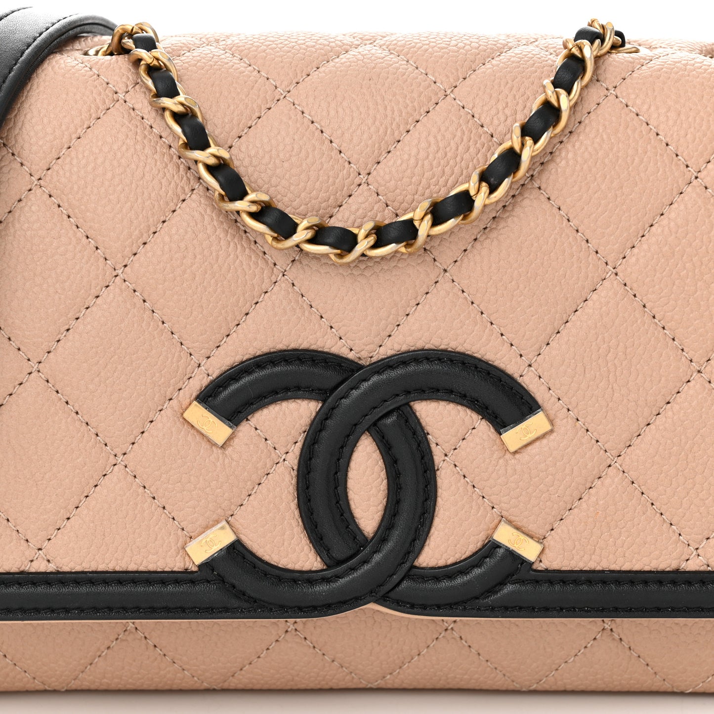 Caviar Quilted Small CC Filigree Flap Beige Black