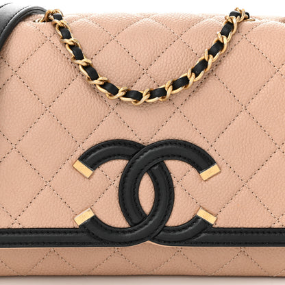 Chanel Caviar Quilted Small CC Filigree Flap Beige Black 8 of 10