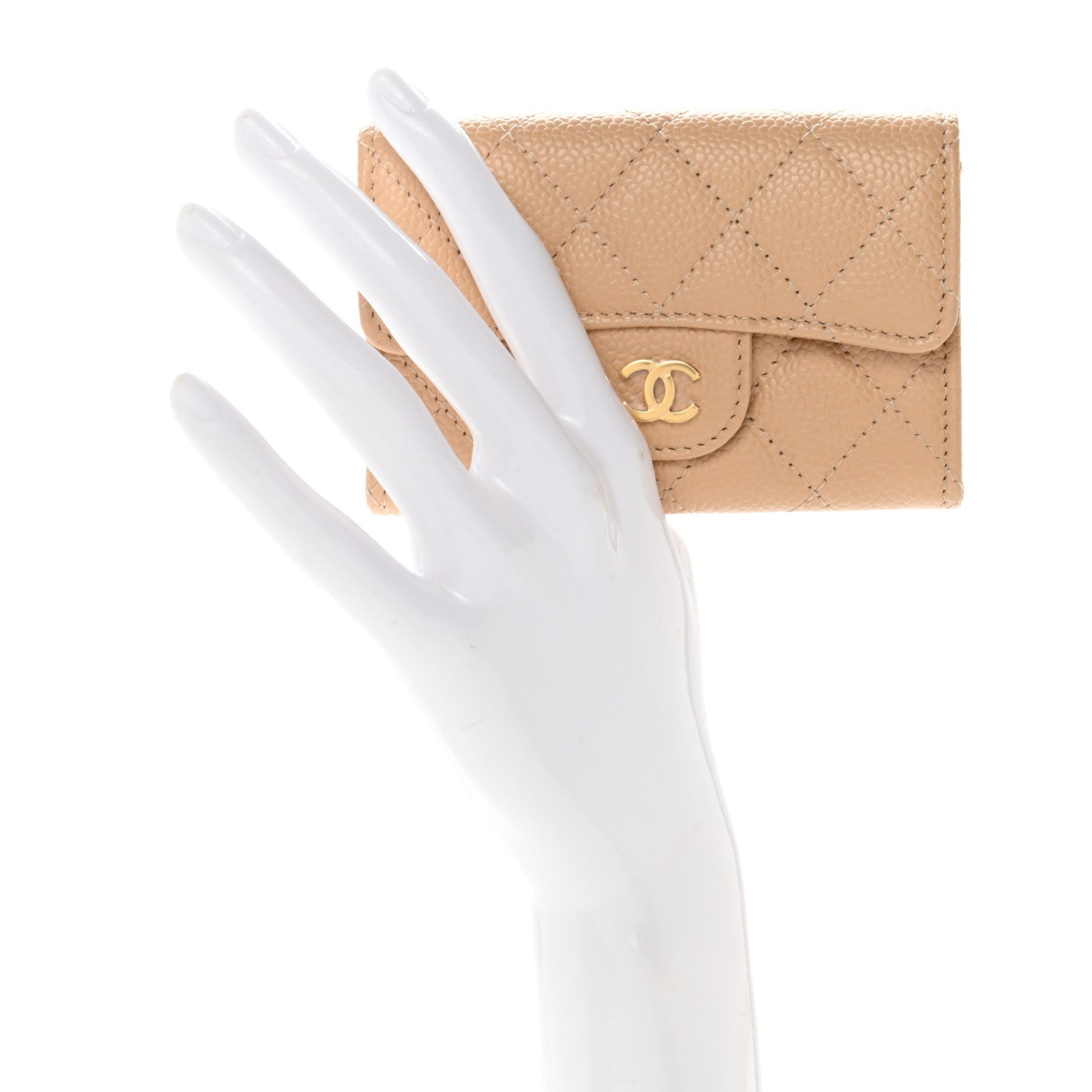 Chanel Caviar Quilted Flap Card Holder Wallet Light Beige 1 of 10