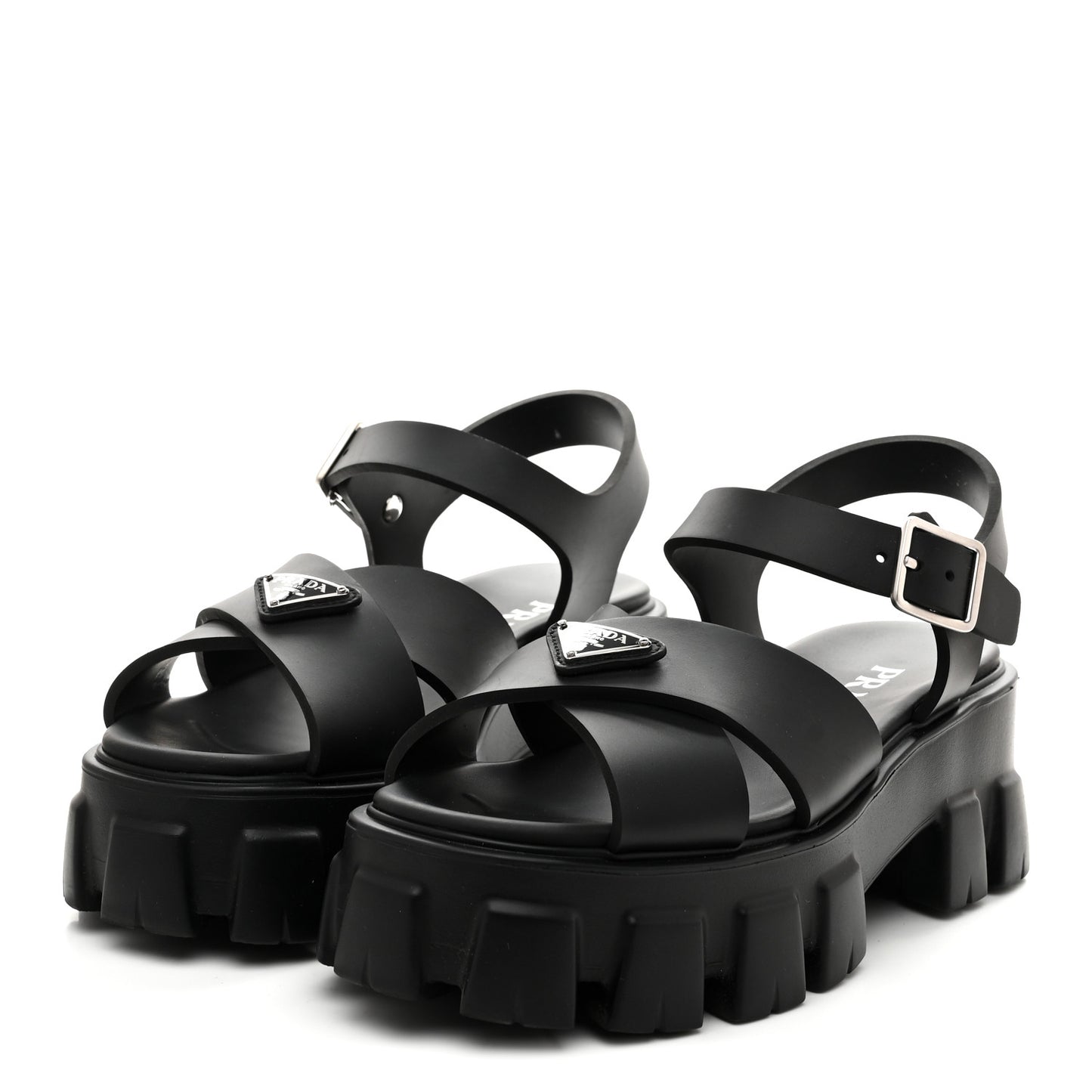 Foam Rubber Metal Triangle Logo Monolith 55mm Soft Cage Sandals 37 Black